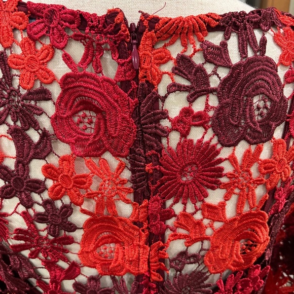 Anthropologie Eva Franco Brigitte Embroidered Red Lace Midi Dress, Size 10 - Picture 6 of 12